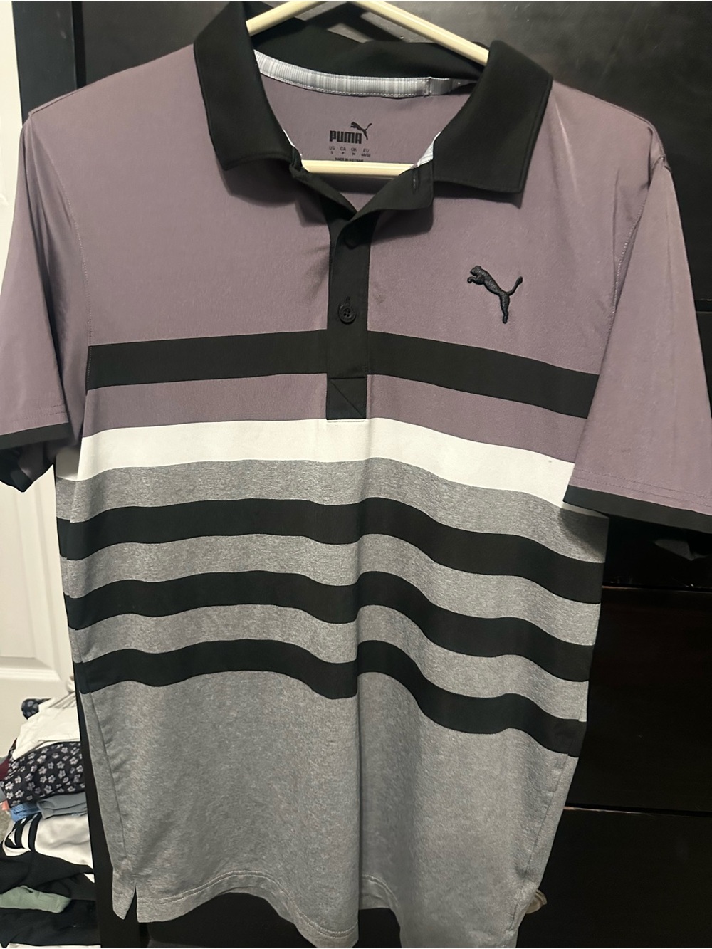 Puma Men’s Purple, Black & Gray Striped Performance Polo